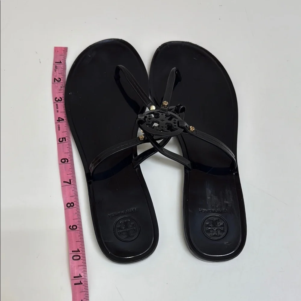 Tory Burch Black Patent Logo Thong Sandals